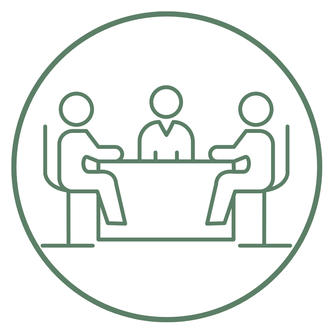 Icon of three people sitting around a table representing employers