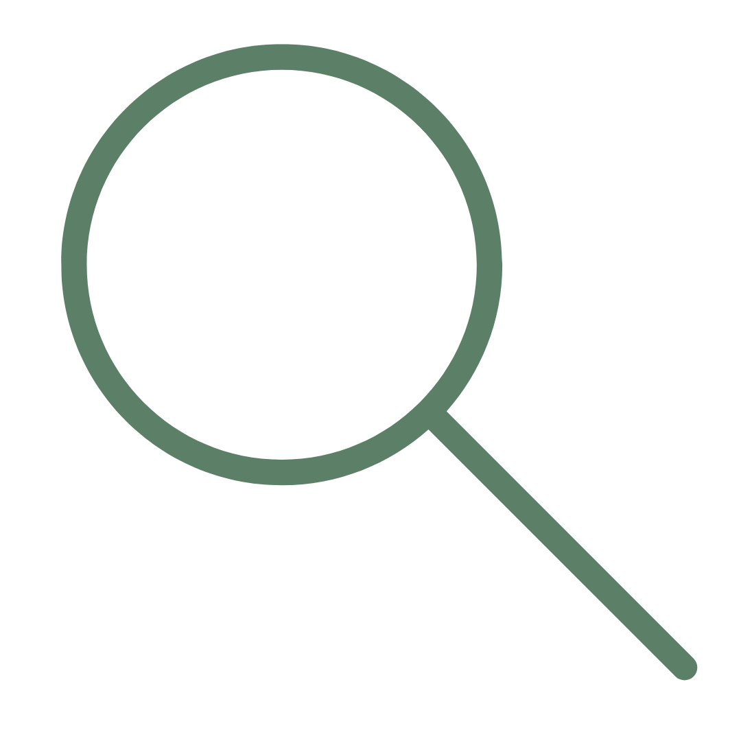 Sage green icon of a magnifying glass representing job search