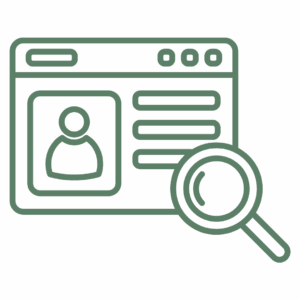 Green icon showing a profile card with magnifying glass representing permanent recruitment