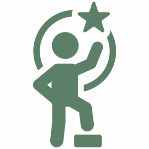 Green icon of a person on a platform with a star above, symbolising specialist hires