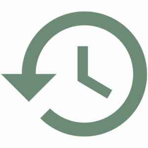 Green icon of a clock with an arrow to represent temporary staffing services